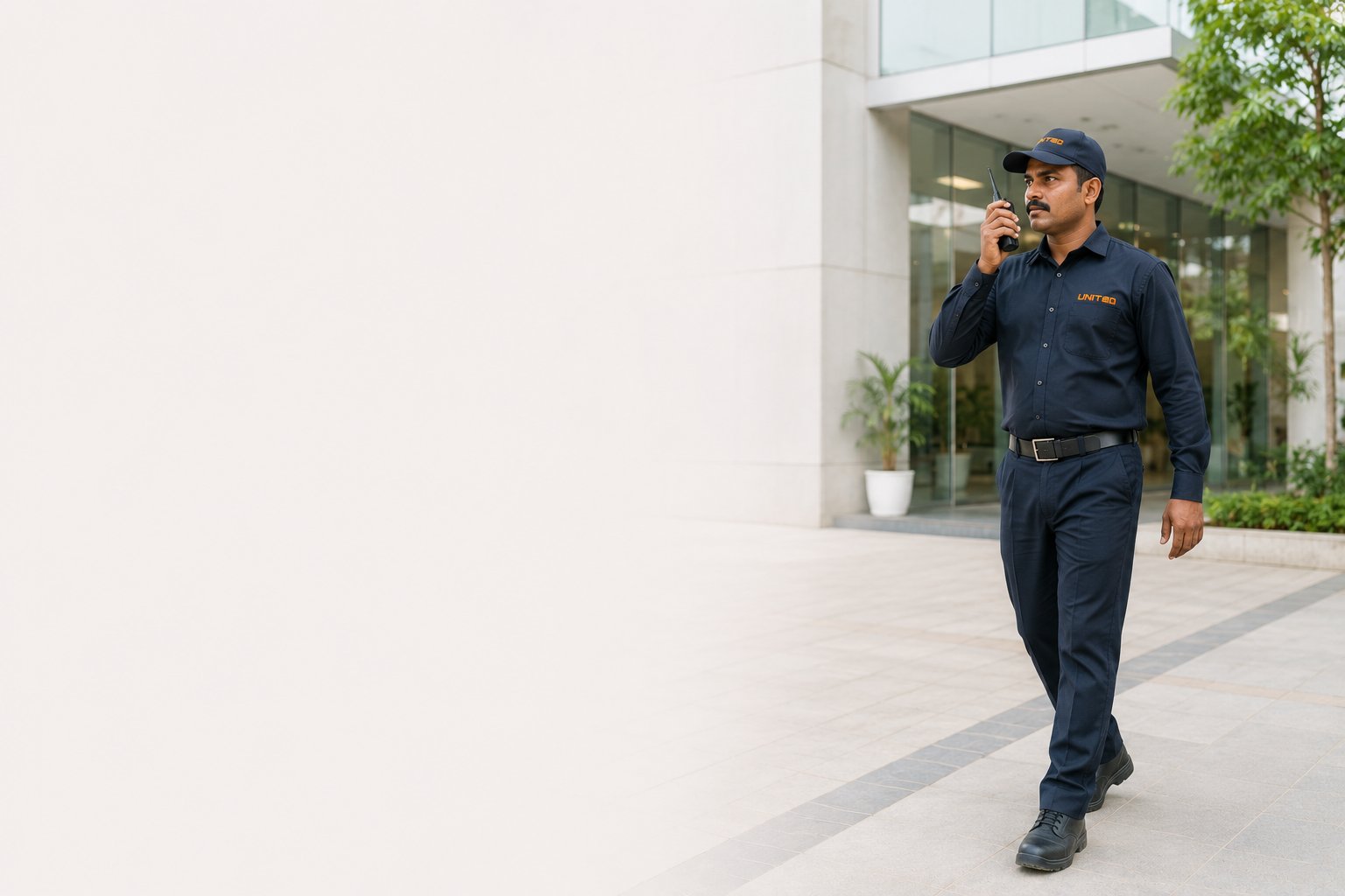 United Facility Management security guard patrolling a corporate campus